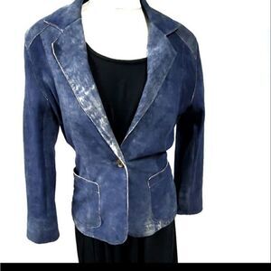Andrew Marc Blue Leather Blazer Size Small